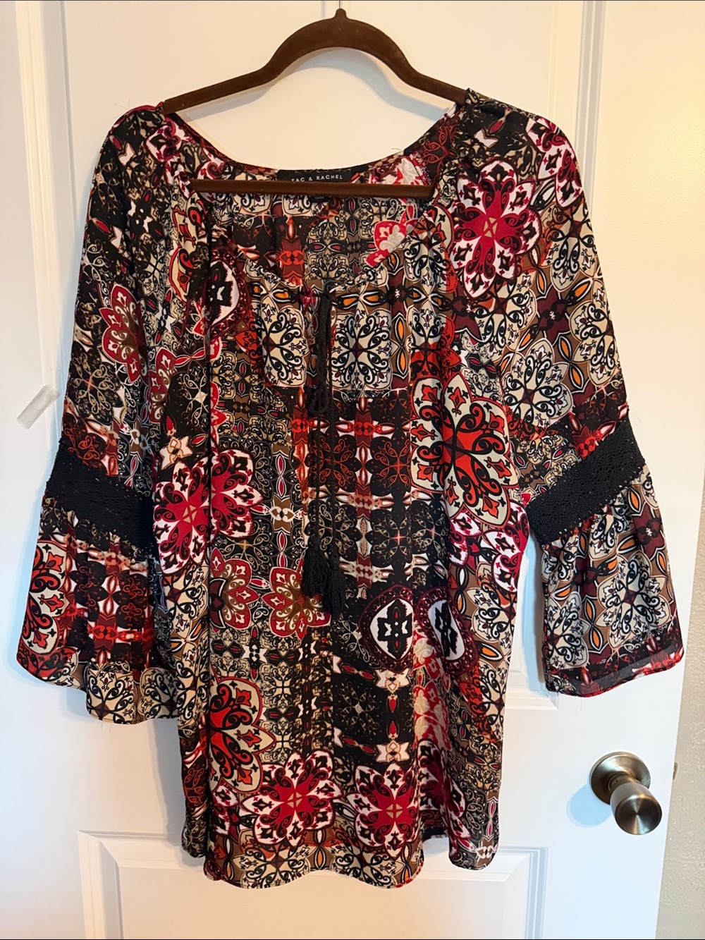 Zac & Rachel Boho Tile-Print Tunic in Black, Red & Cream